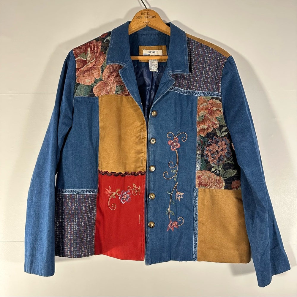 Koret Multicolor Patchwork Jean Jacket Blazer - image 1